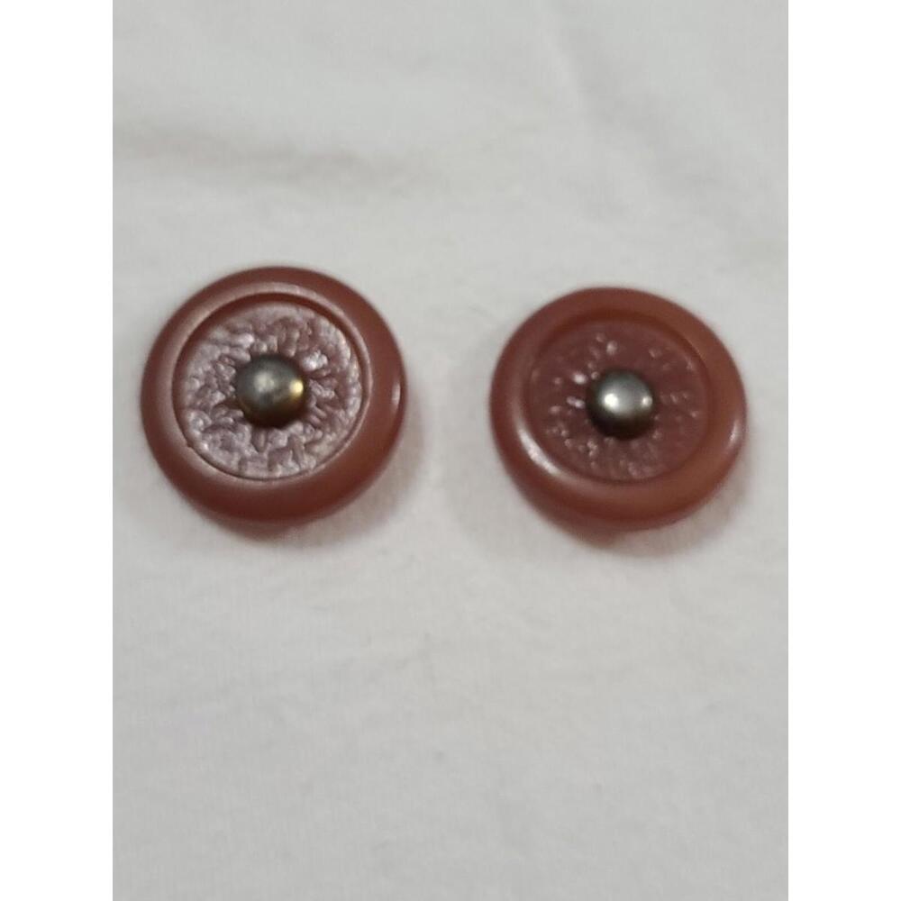 Buttons(2) Caramel Brown 1-1/4" Silvertone Accent Plastic‎ Shank Back Sewing GUC